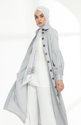 Arm Detailed Shirred Coat 9035-12 Grey 9035-12