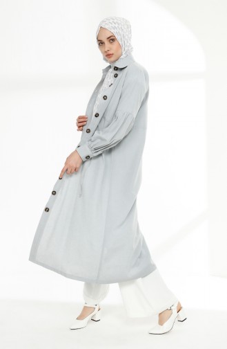 Arm Detailed Shirred Coat 9035-12 Grey 9035-12