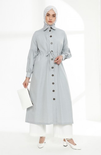 Arm Detailed Shirred Coat 9035-12 Grey 9035-12