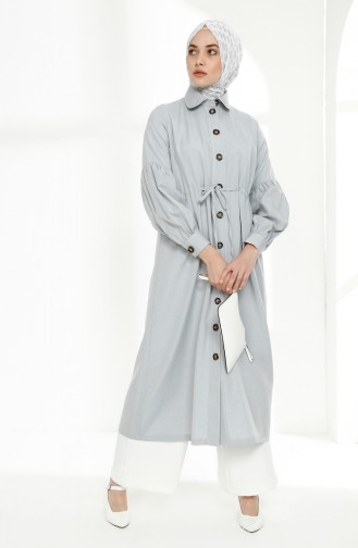 Arm Detailed Shirred Coat 9035-12 Grey 9035-12