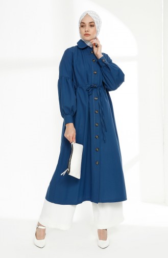 Arm Detailed Shirred Coat 9035-11 Indigo 9035-11