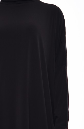 فستان قماش الساندي بتصميم أكتاف واسعة 8813-03 لون أسود 8813-03