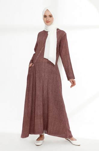 Beige-Rose Hijab Kleider 9047-07