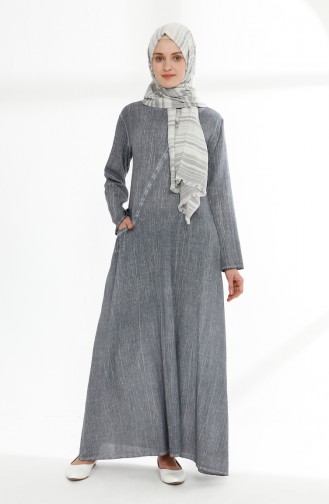 Cotton Gauze Fabric Pocket Dress 9023-05 Gray 9023-05