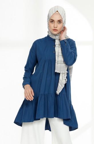 Büzgülü Asimetrik Tunik 9038-19 İndigo
