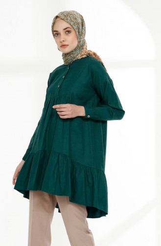 Platted Asymmetric Tunic 9014-03 Emerald Green 9014-03