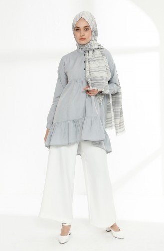 Platted Asymmetric Tunic 9014-06 Gray 9014-06