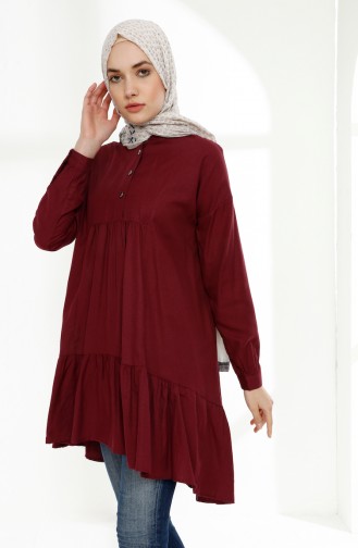 Büzgülü Asimetrik Tunik 9014-07 Bordo