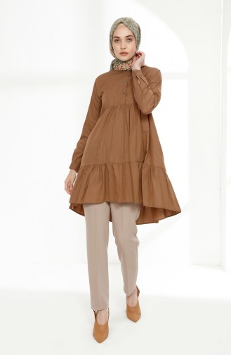 Platted Asymmetric Tunic 9014-11 Camel 9014-11