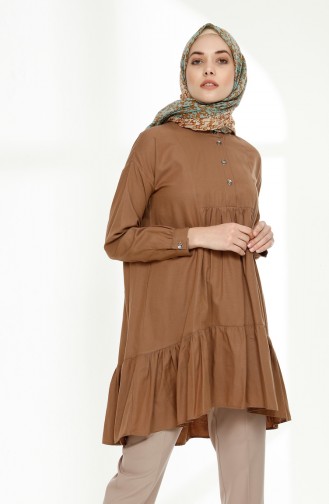 Büzgülü Asimetrik Tunik 9014-11 Camel