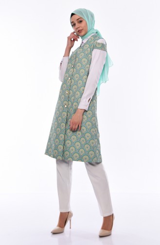 Patterned Vest 1275-01 Almond Green 1275-01