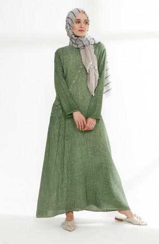 Şile Bezi Yıkamalı Elbise 9023-06 Yeşil