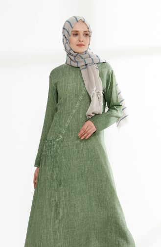 Şile Bezi Yıkamalı Elbise 9047-04 Yeşil