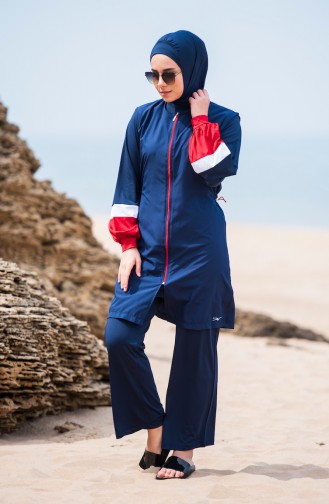 Zippered Hijab Swimsuit  363-02 Navy Blue 363-02