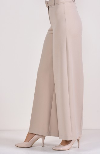 Kemerli Bol Paça Pantolon 3121-06 Taş