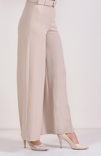 Kemerli Bol Paça Pantolon 3121-06 Taş