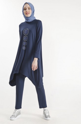 Taş Baskılı Tunik Pantolon İkili Takım 1244-01 Lacivert