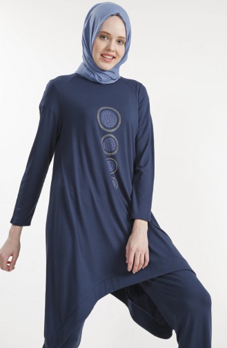 Taş Baskılı Tunik Pantolon İkili Takım 1244-01 Lacivert