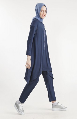 Taş Baskılı Tunik Pantolon İkili Takım 1244-01 Lacivert