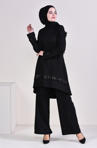 Sequined Tunic Pants Double Suit 0231-01 Black 0231-01