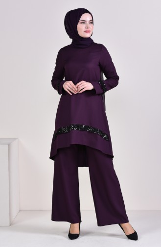 Sequined Tunic Pants Double Suit 0231-02 Purple 0231-02