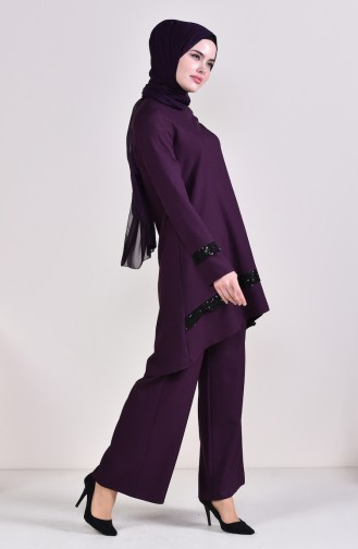 Sequined Tunic Pants Double Suit 0231-02 Purple 0231-02