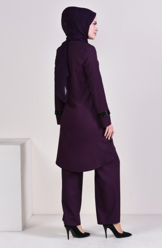 Sequined Tunic Pants Double Suit 0231-02 Purple 0231-02