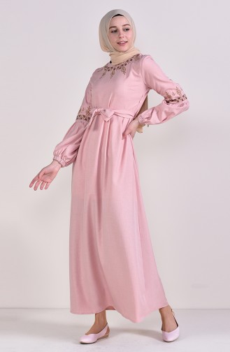 Embroidered Belted Dress 1022A-01 Powder 1022A-01