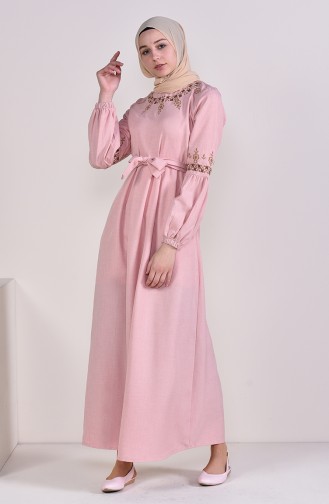 Embroidered Belted Dress 1022A-01 Powder 1022A-01