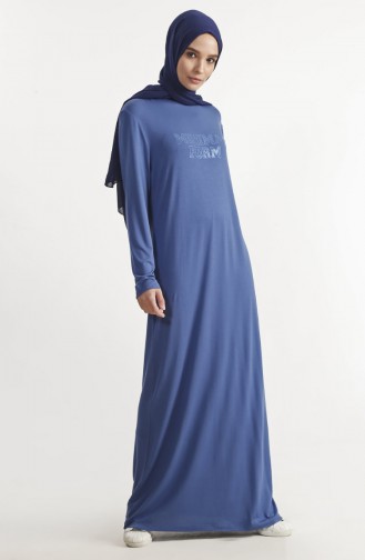 فستان سادة بتصميم مُطبع بأحجار لامعة  1286-01 لون نيلي 1286-01