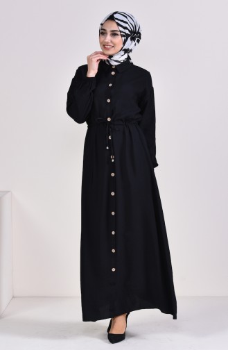 فستان قماش ايروبين بتفاصيل أزرار 8161-08 لون أسود 8161-08