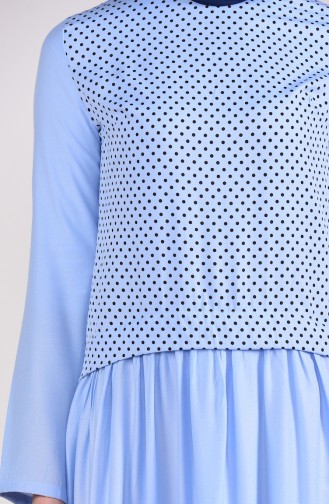 Polka Dot Garnished Dress 3089-03 Baby Blue 3089-03