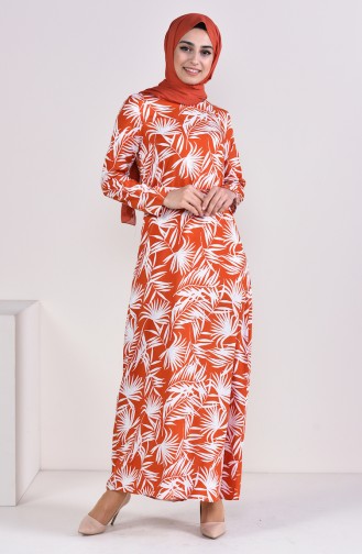 فستان فيسكوز بتصميم مُطبع  6378-01 لون قرميدي 6378-01