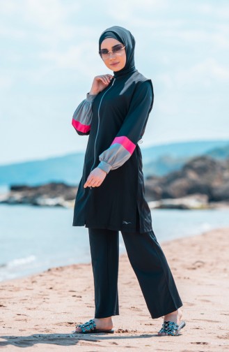 Zippered Hijab Swimsuit 363-01 Black 363-01