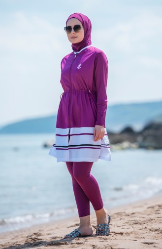 Zippered Hijab Swimsuit 1276-03 Plum 1276-03