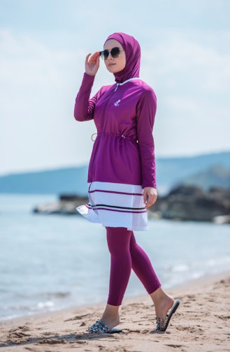 Zippered Hijab Swimsuit 1276-03 Plum 1276-03