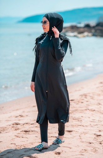 Schwarz Hijab Badeanzug 307-01