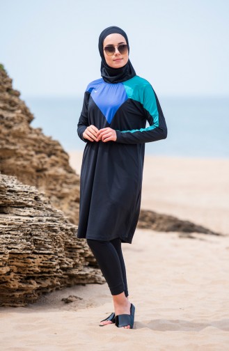 Garnished Hijab Swimsuit  339-01 Black 339-01