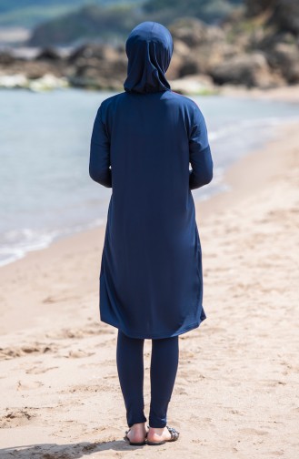 Garnished Hijab Swimsuit 339-02 Navy Blue 339-02