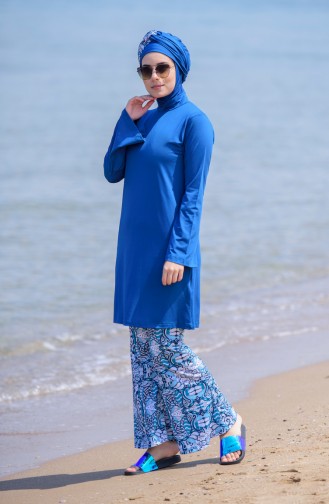 Printed Hijab Swimsuit 344-01 Petrol 344-01