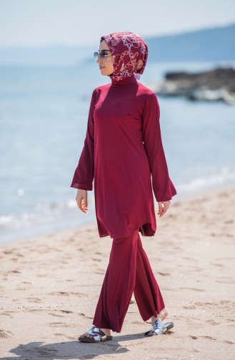 Spanish Sleeve Hijab Swimsuit 354-01 Claret Red 354-01
