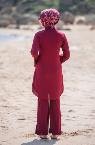 ملابس سباحة للمحجبات بتصميم أكمام إسبانية  354-01 لون خمري 354-01