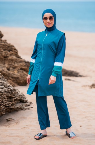 Zippered Hijab Swimsuit 363-03 Petrol 363-03