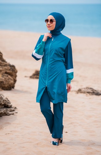 Zippered Hijab Swimsuit 363-03 Petrol 363-03