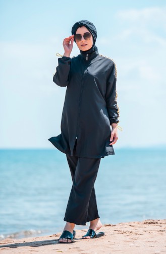Zippered Hijab Swimsuit 373-02 Black 373-02