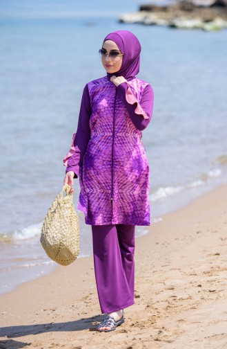 Zippered Hijab Swimsuit  377-01 Purple 377-01