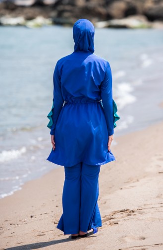 ملابس سباحة للمحجبات بتصميم سحاب 377-02 لون أزرق 377-02