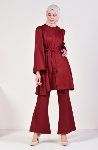 Belted Tunic Pants Binary Suit 0218-08 Claret Red 0218-08