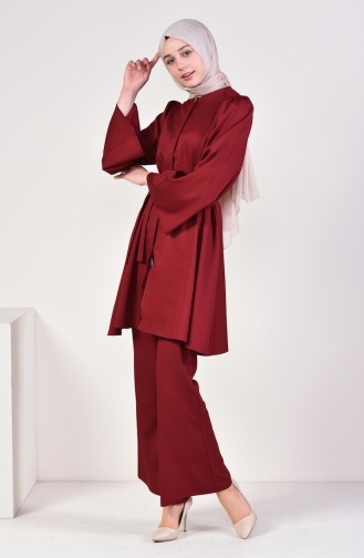 Belted Tunic Pants Binary Suit 0218-08 Claret Red 0218-08