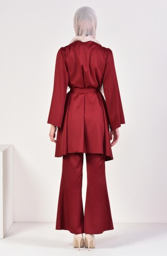 Belted Tunic Pants Binary Suit 0218-08 Claret Red 0218-08